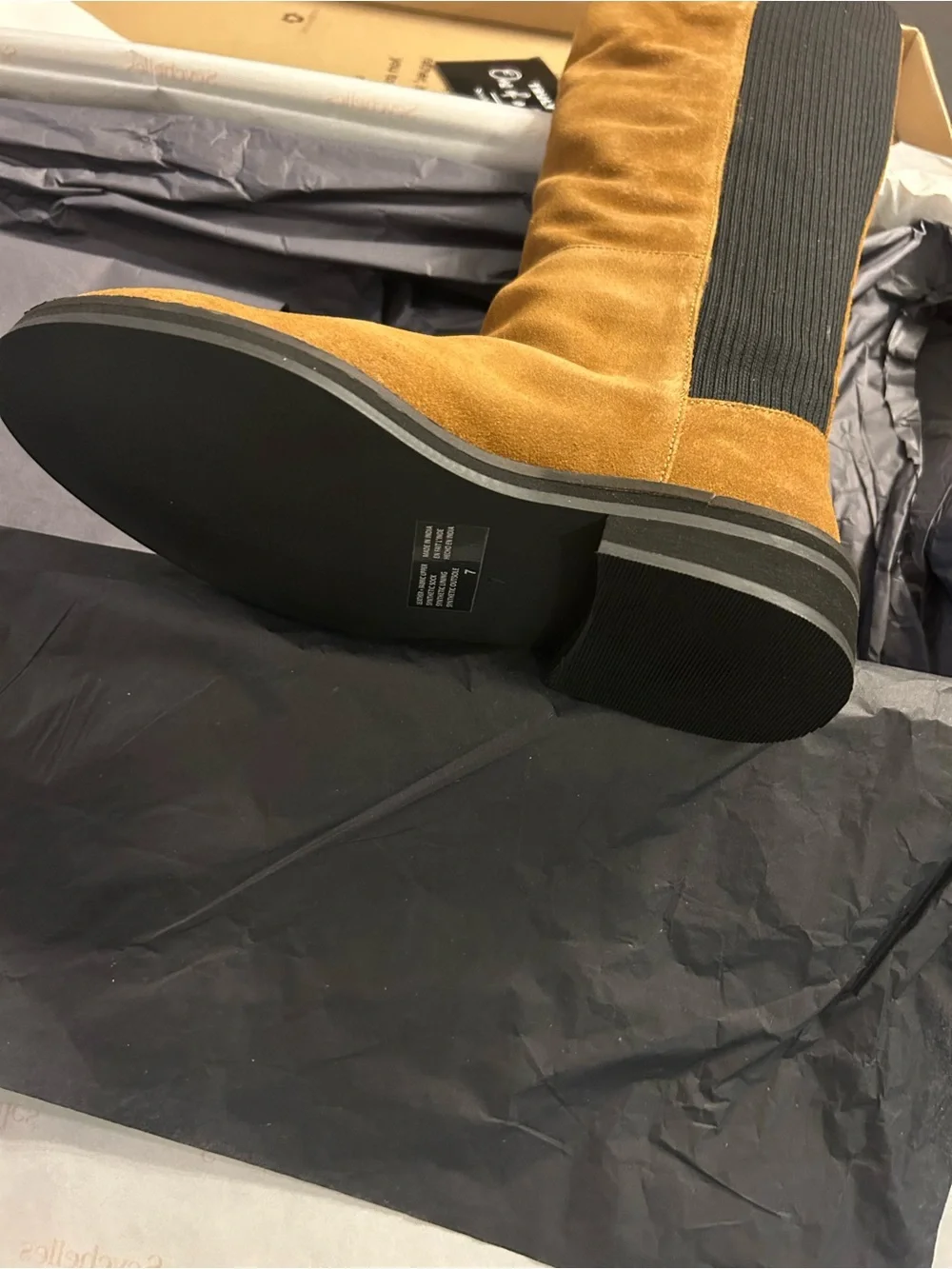 Seychelles Tall Suede Over-the-Knee Boot in Cognac with Black Stretch Panel